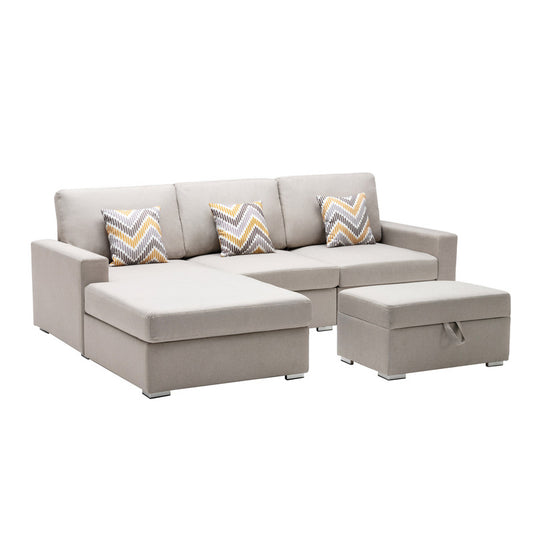 Nolan Beige Linen 4Pc Reversible Sofa Chaise with Storage Ottoman, 89420-21A