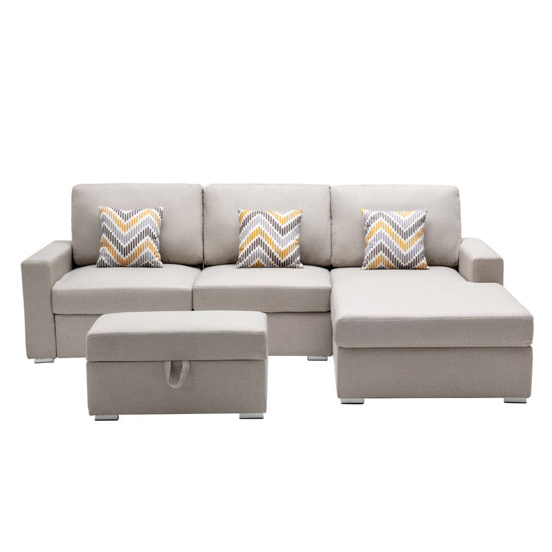 Nolan Beige Linen 4Pc Reversible Sofa Chaise with Storage Ottoman, 89420-21B