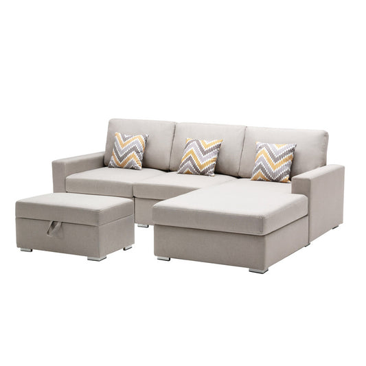 Nolan Beige Linen 4Pc Reversible Sofa Chaise with Storage Ottoman, 89420-21B