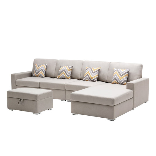 Nolan Beige Linen 5Pc Reversible Sofa Chaise with Storage Ottoman, 89420-22B
