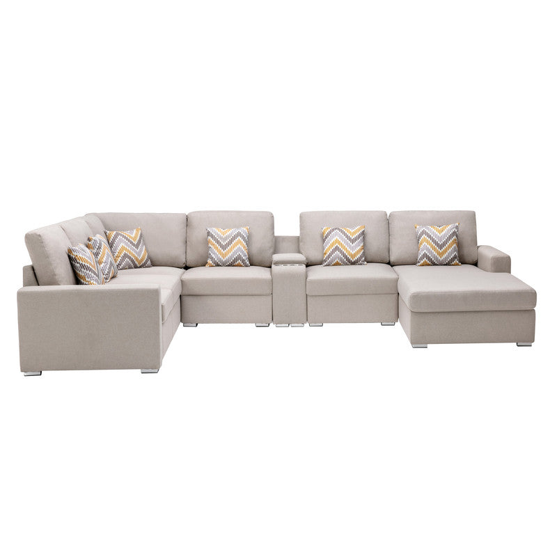 Nolan Beige Linen 7Pc Reversible Chaise Sectional, USB, Console Table, 89420-4A