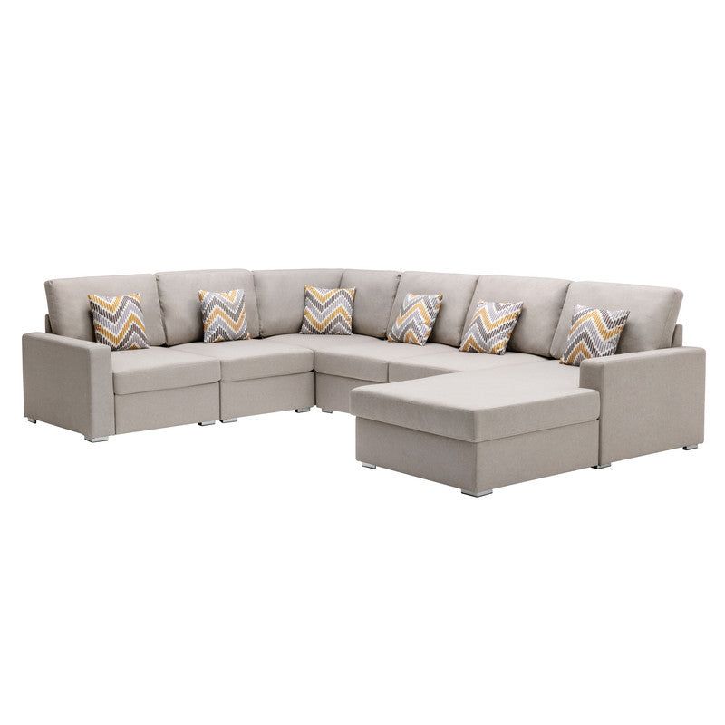 Nolan Beige Linen 6Pc Reversible Chaise Sectional, Interchangeable Legs 89420-5A