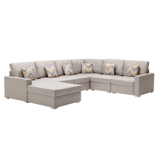 Nolan Beige Linen 6Pc Reversible Chaise Sectional, Interchangeable Legs 89420-5B