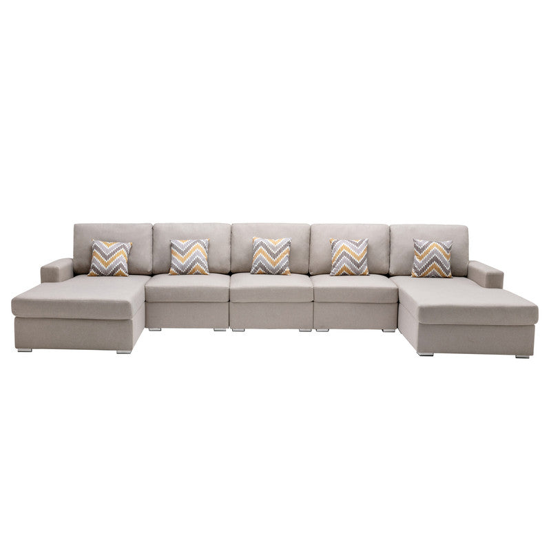 Nolan Beige Linen 5Pc Double Chaise Sectional Sofa, Interchangeable Legs