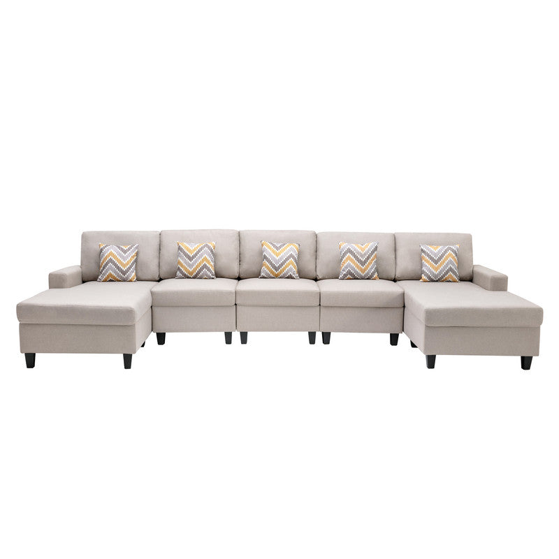 Nolan Beige Linen 5Pc Double Chaise Sectional Sofa, Interchangeable Legs