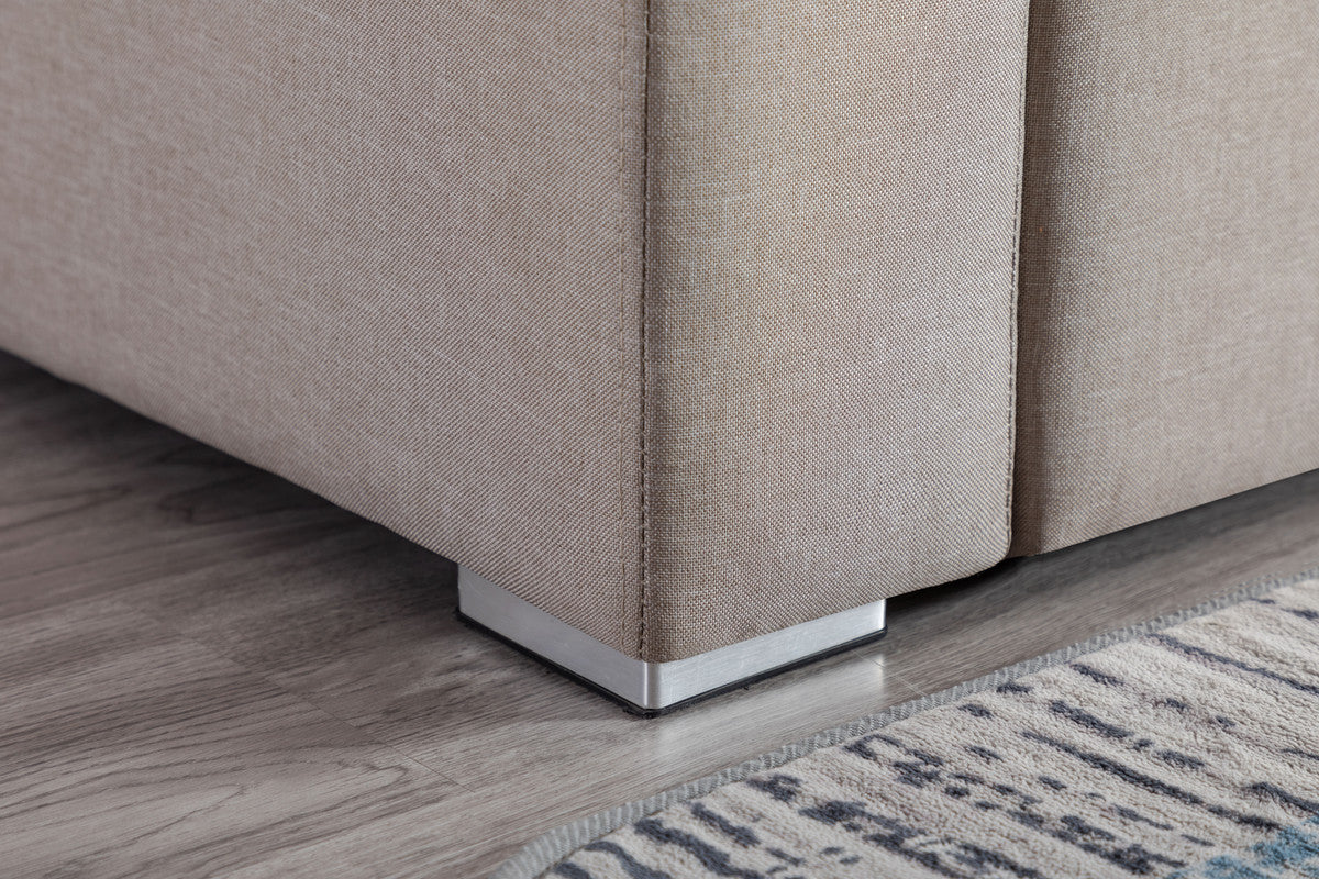 Nolan Beige Linen 6Pc Double Chaise Sectional Sofa with Storage Ottoman, Pillows