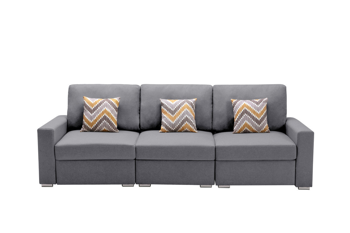 Lilola Home Nolan Gray Linen Fabric Sofa with Pillows and Interchangeable Legs