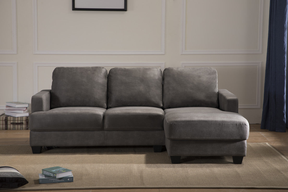 Caleb Gray Fabric Sectional Sofa Chaise with USB Charger and Tablet Pocket