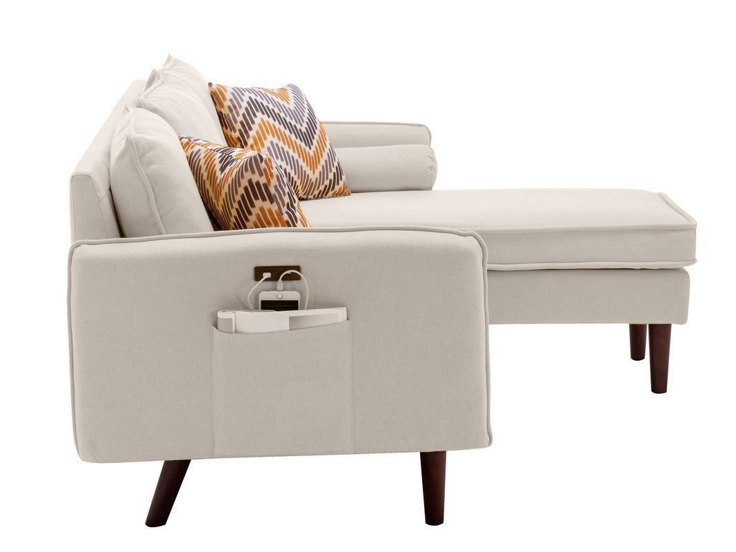 Lilola Home Mia Beige Sectional Sofa Chaise with USB Charger & Pillows