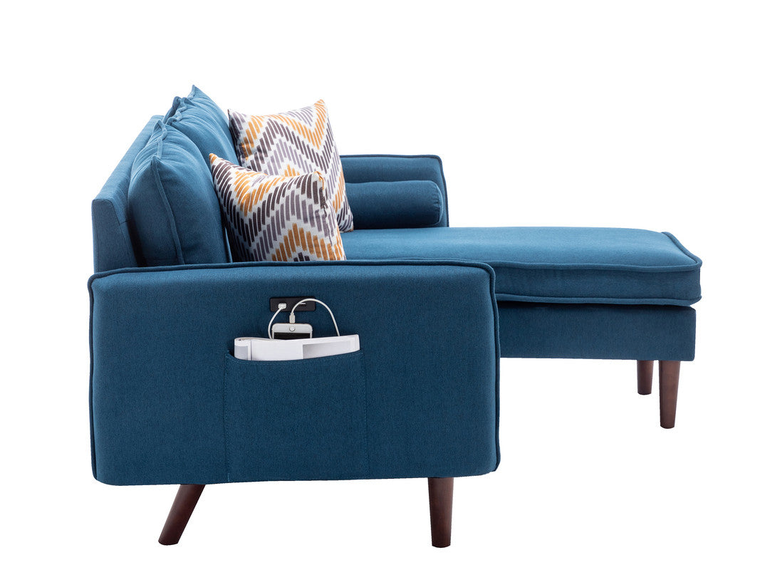 Lilola Home Mia Blue Sectional Sofa Chaise with USB Charger & Pillows