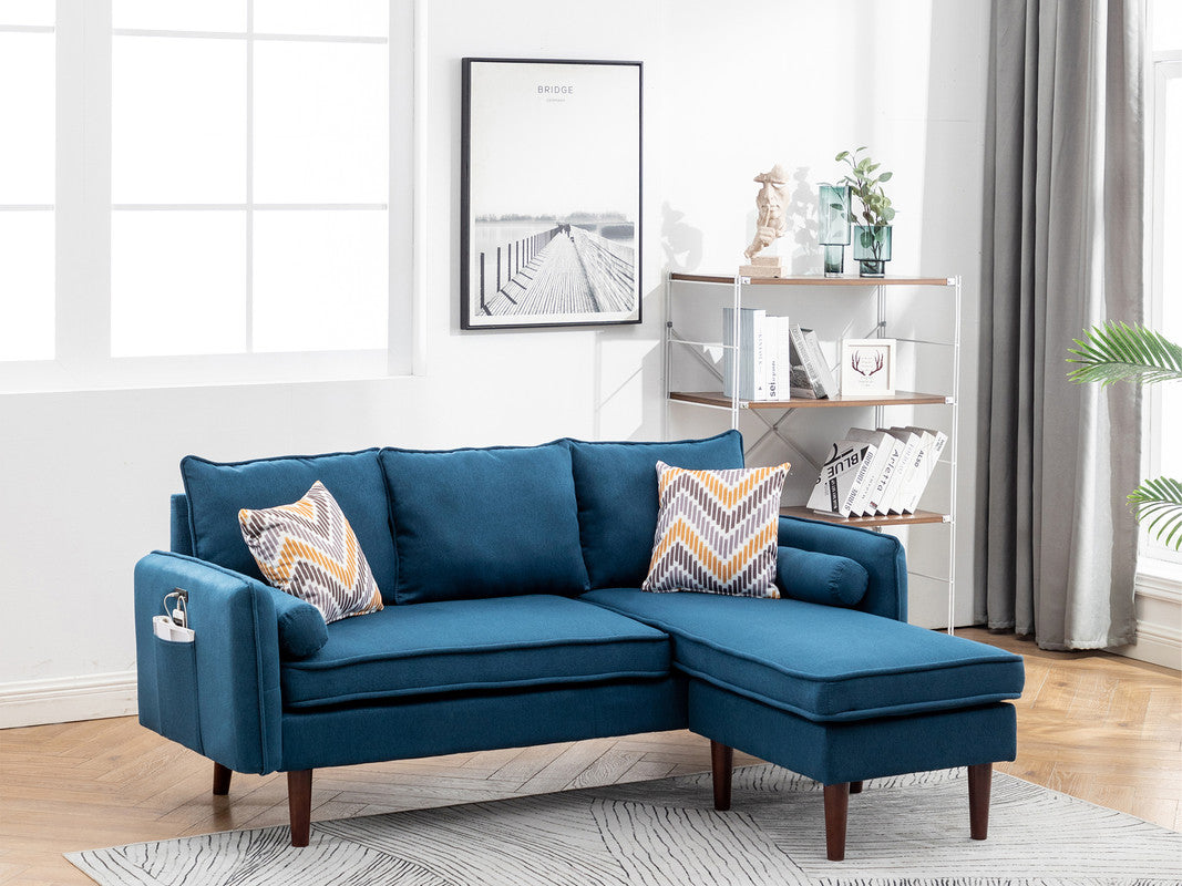 Lilola Home Mia Blue Sectional Sofa Chaise with USB Charger & Pillows