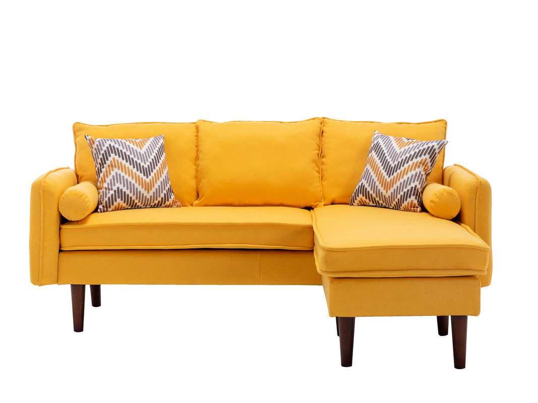 Lilola Home Mia Yellow Sectional Sofa Chaise with USB Charger & Pillows