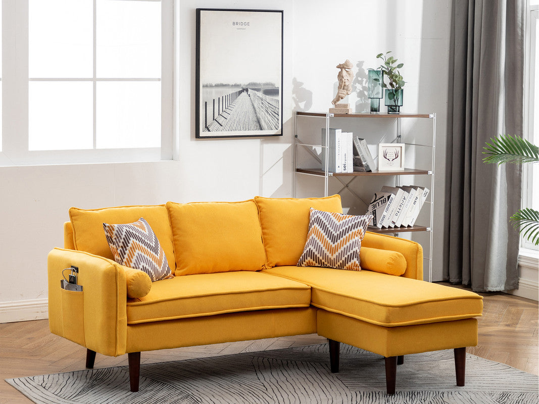 Lilola Home Mia Yellow Sectional Sofa Chaise with USB Charger & Pillows