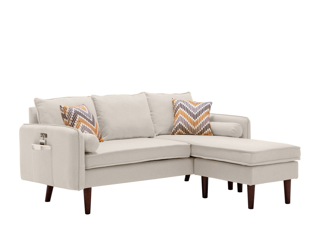 Lilola Home Mia Beige Sectional Sofa Chaise with USB Charger & Pillows