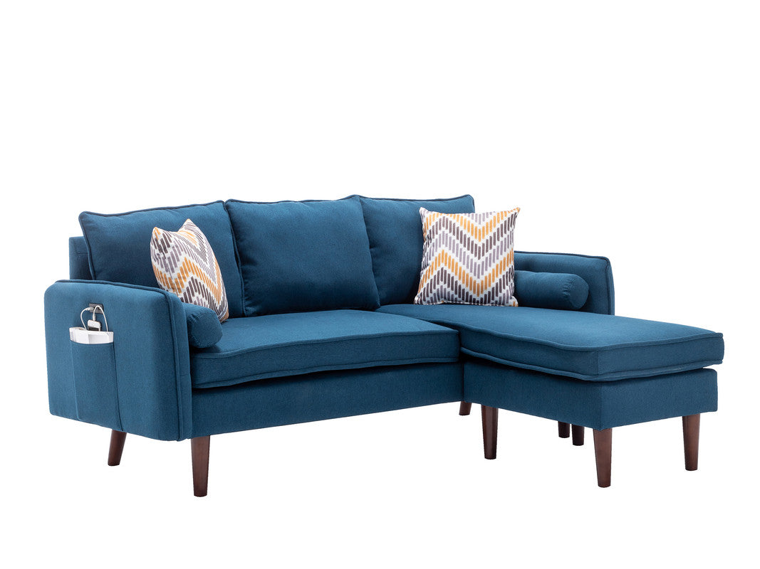 Lilola Home Mia Blue Sectional Sofa Chaise with USB Charger & Pillows