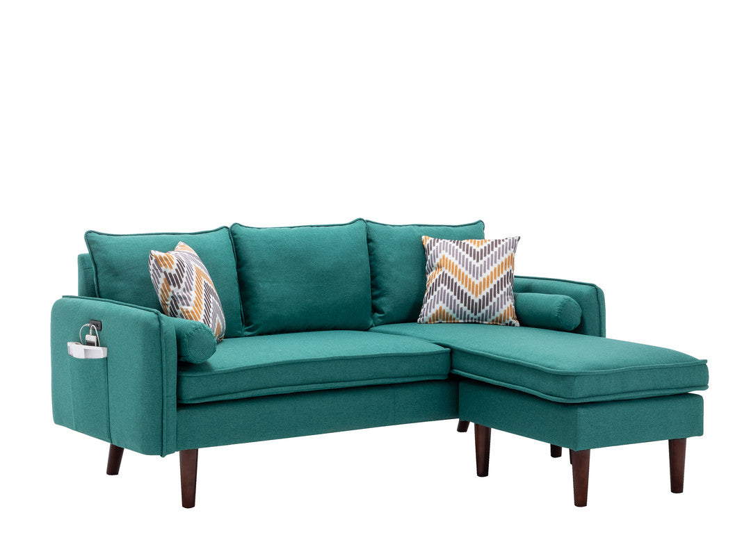 Lilola Home Mia Green Sectional Sofa Chaise with USB Charger & Pillows