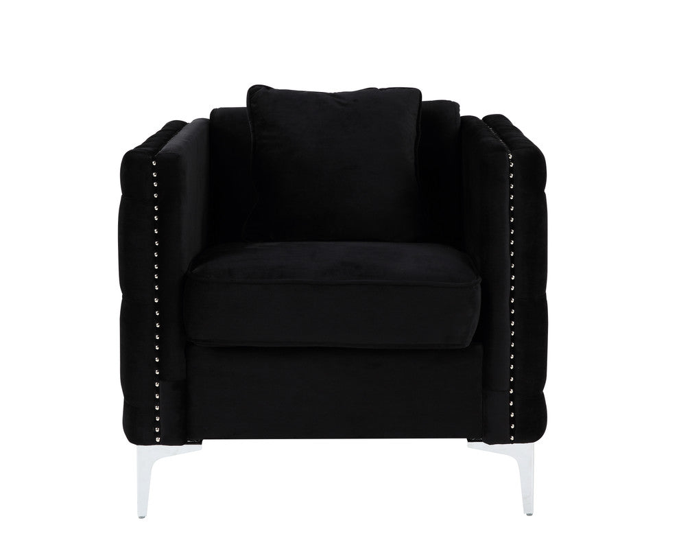Lilola Home Bayberry Black Velvet Chair with 1 Pillow