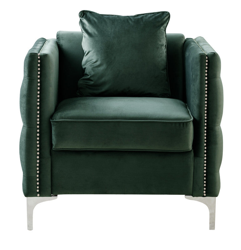 Lilola Home Bayberry Green Velvet Chair with 1 Pillow