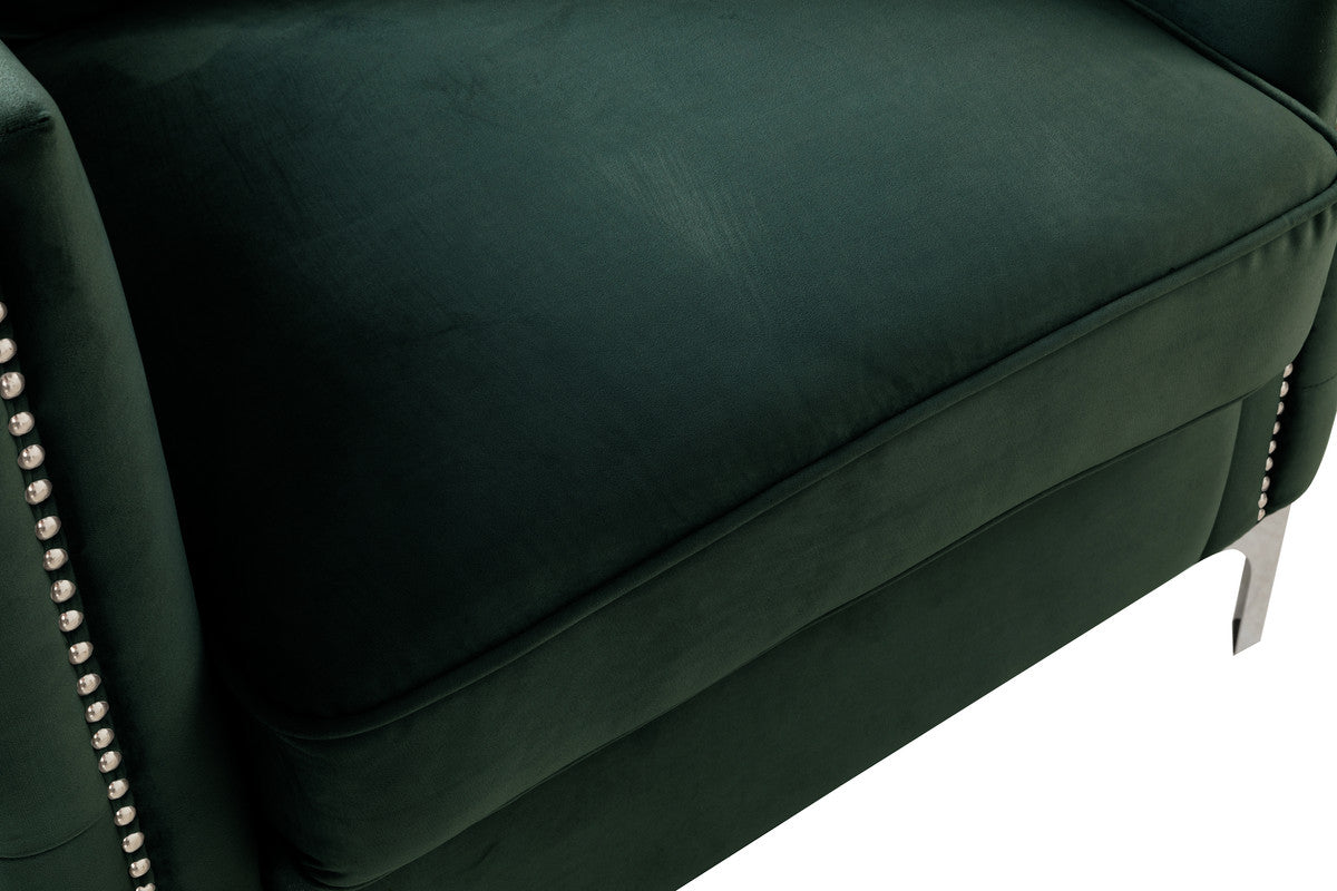 Lilola Home Bayberry Green Velvet Chair with 1 Pillow