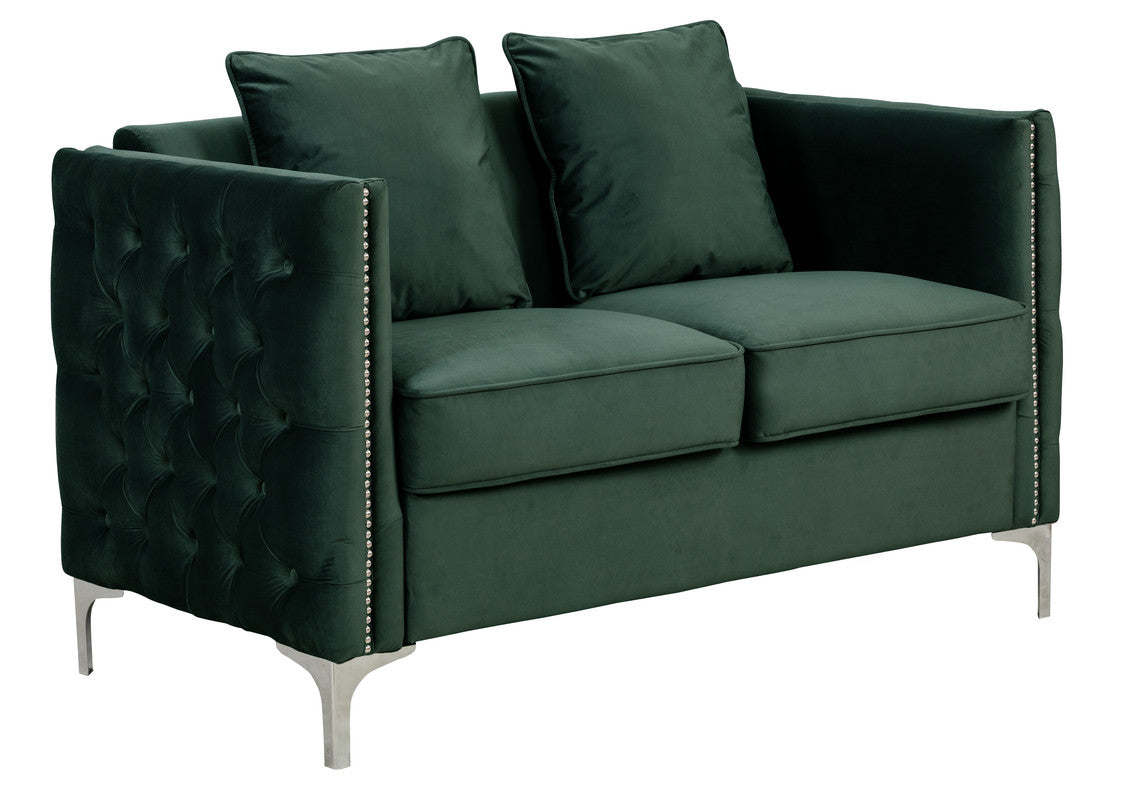 Lilola Home Bayberry Green Velvet Loveseat with 2 Pillows