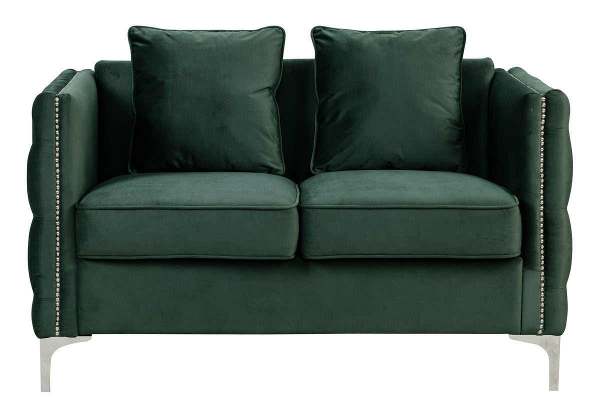 Lilola Home Bayberry Green Velvet Loveseat with 2 Pillows