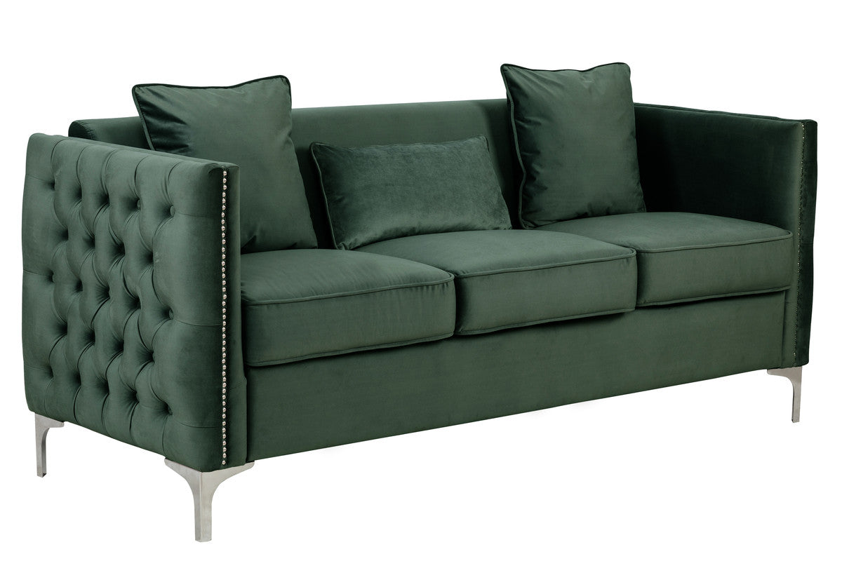 Lilola Home Bayberry Green Velvet Sofa Loveseat Living Room Set