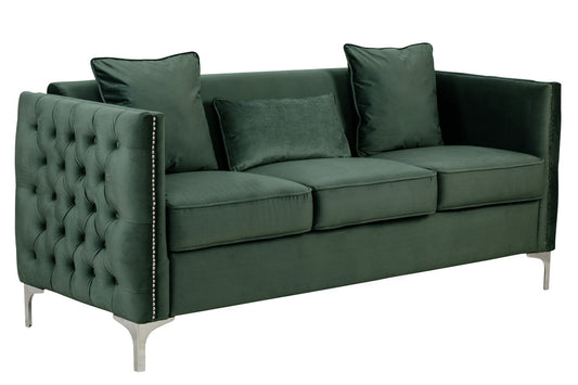 Lilola Home Bayberry Green Velvet Sofa with 3 Pillows