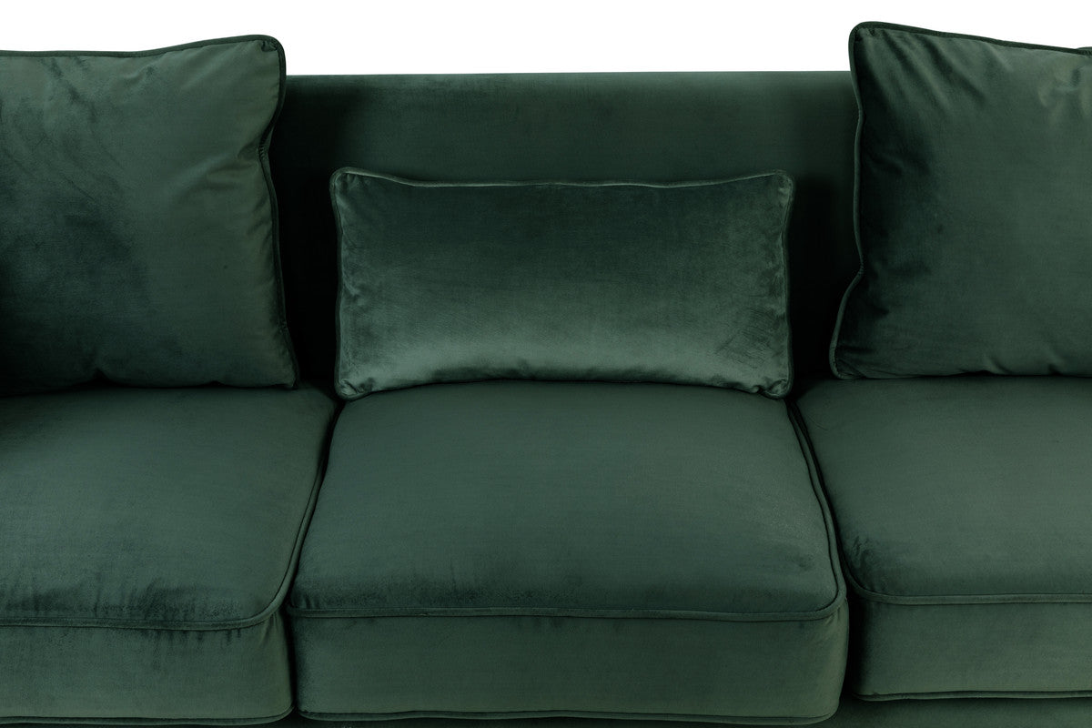 Lilola Home Bayberry Green Velvet Sofa with 3 Pillows