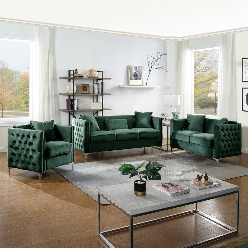 Lilola Home Bayberry Green Velvet Loveseat with 2 Pillows