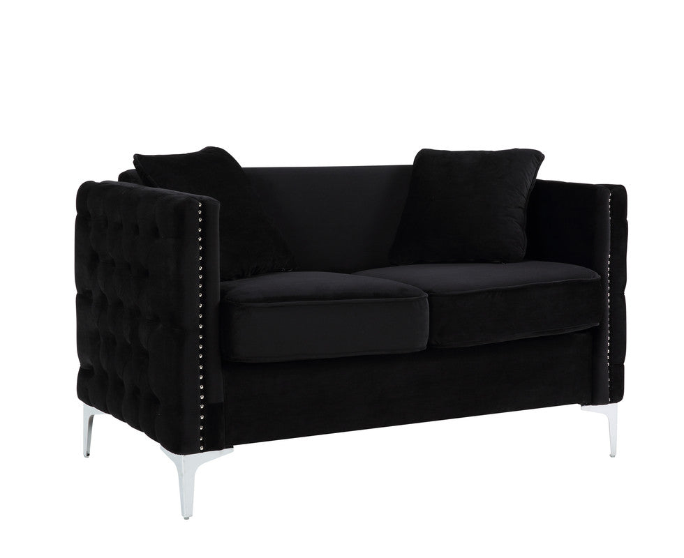 Lilola Home Bayberry Black Velvet Loveseat with 2 Pillows