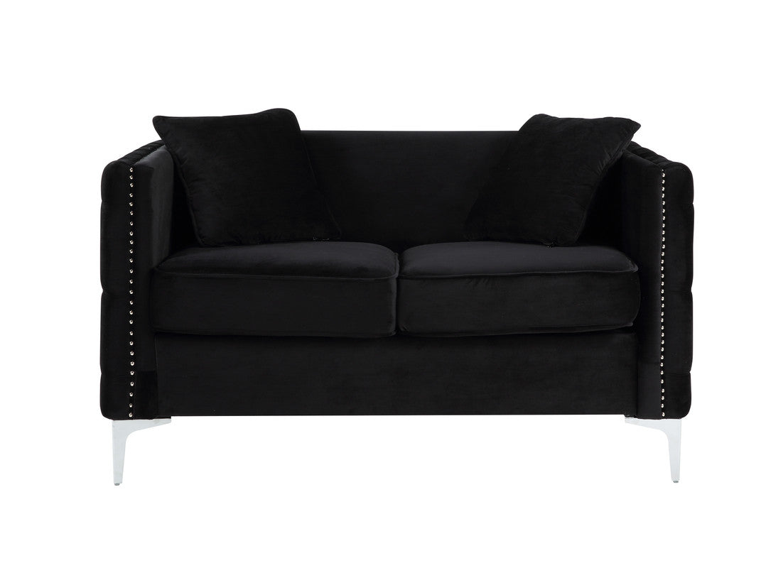 Lilola Home Bayberry Black Velvet Loveseat with 2 Pillows