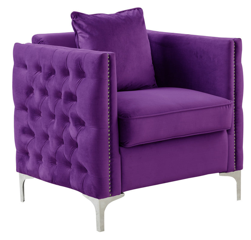 Lilola Home Bayberry Purple Velvet Sofa Loveseat Chair Living Room Set