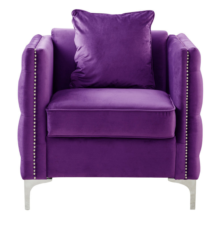 Lilola Home Bayberry Purple Velvet Chair with 1 Pillow