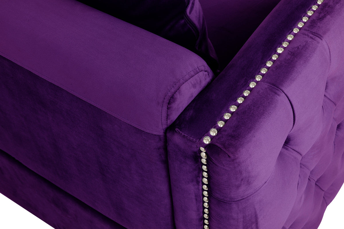 Lilola Home Bayberry Purple Velvet Sofa Loveseat Living Room Set