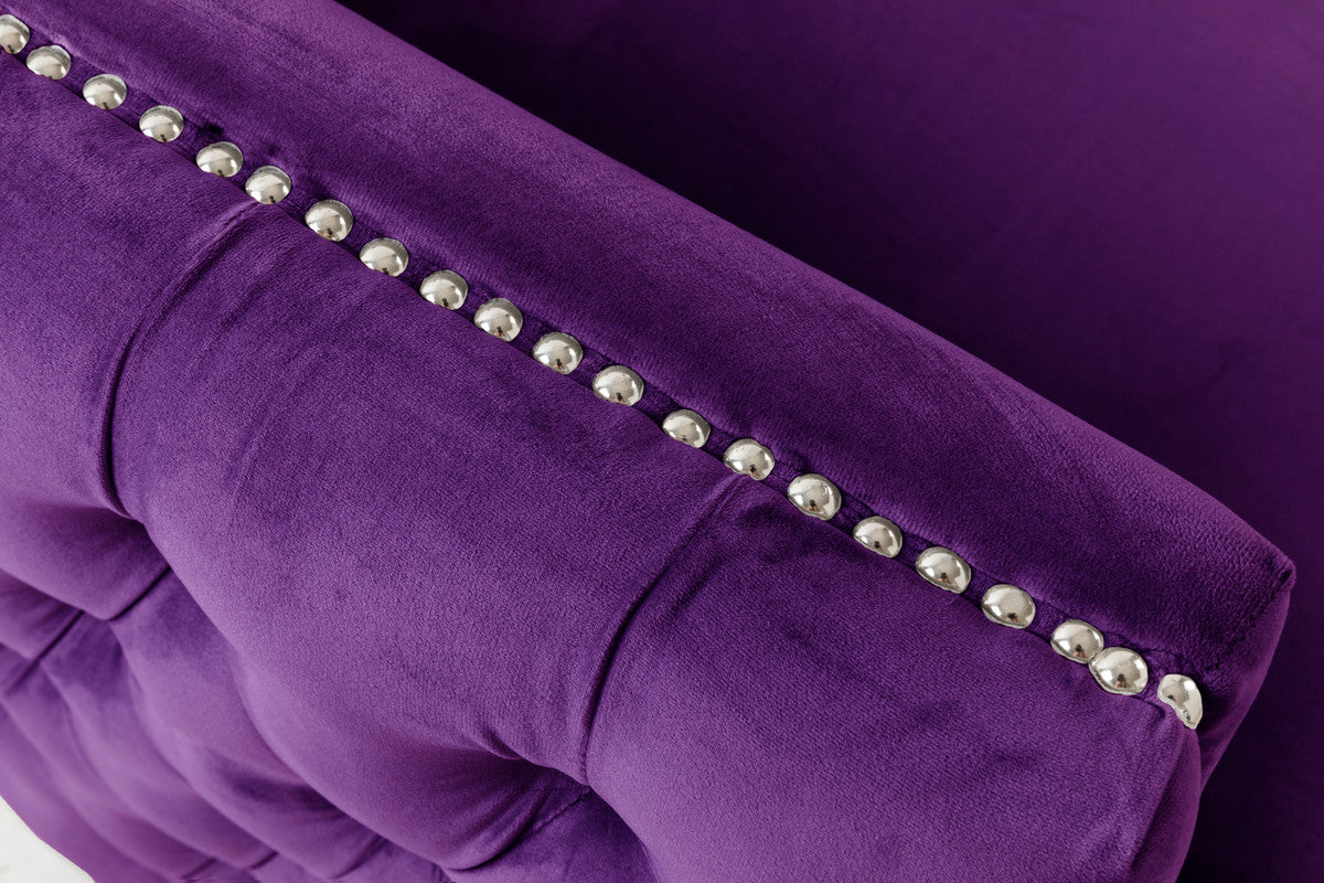 Lilola Home Bayberry Purple Velvet Chair with 1 Pillow