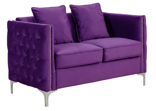 Lilola Home Bayberry Purple Velvet Loveseat with 2 Pillows