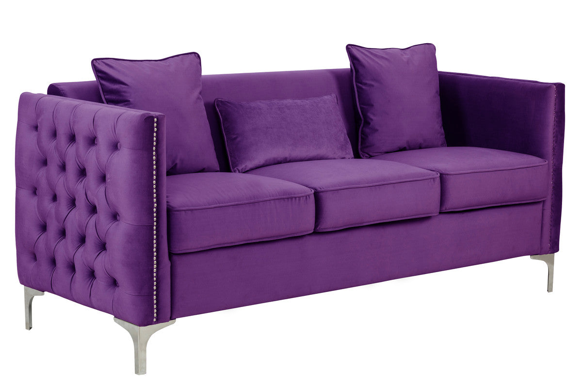 Lilola Home Bayberry Purple Velvet Sofa Loveseat Chair Living Room Set