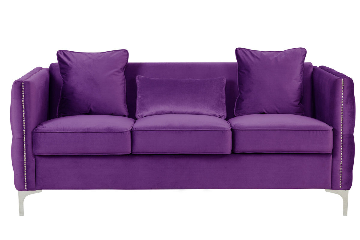 Lilola Home Bayberry Purple Velvet Sofa Loveseat Chair Living Room Set