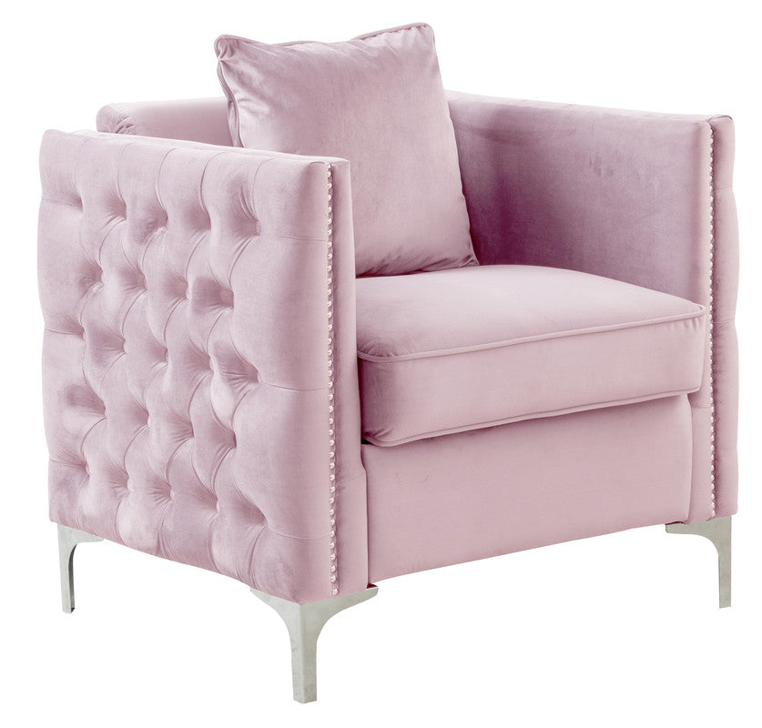 Lilola Home Bayberry Pink Velvet Chair with 1 Pillow