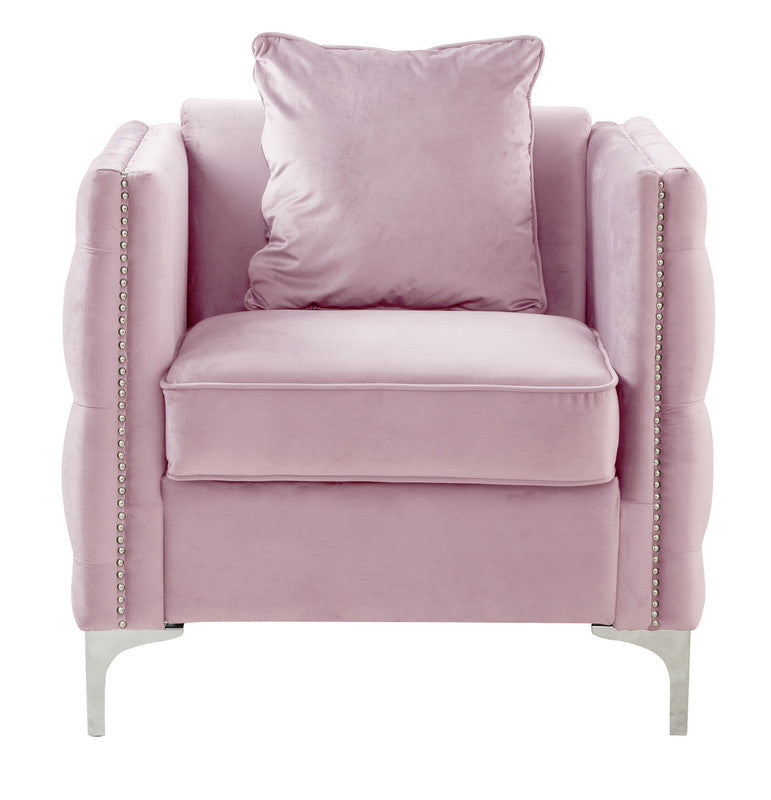 Lilola Home Bayberry Pink Velvet Chair with 1 Pillow