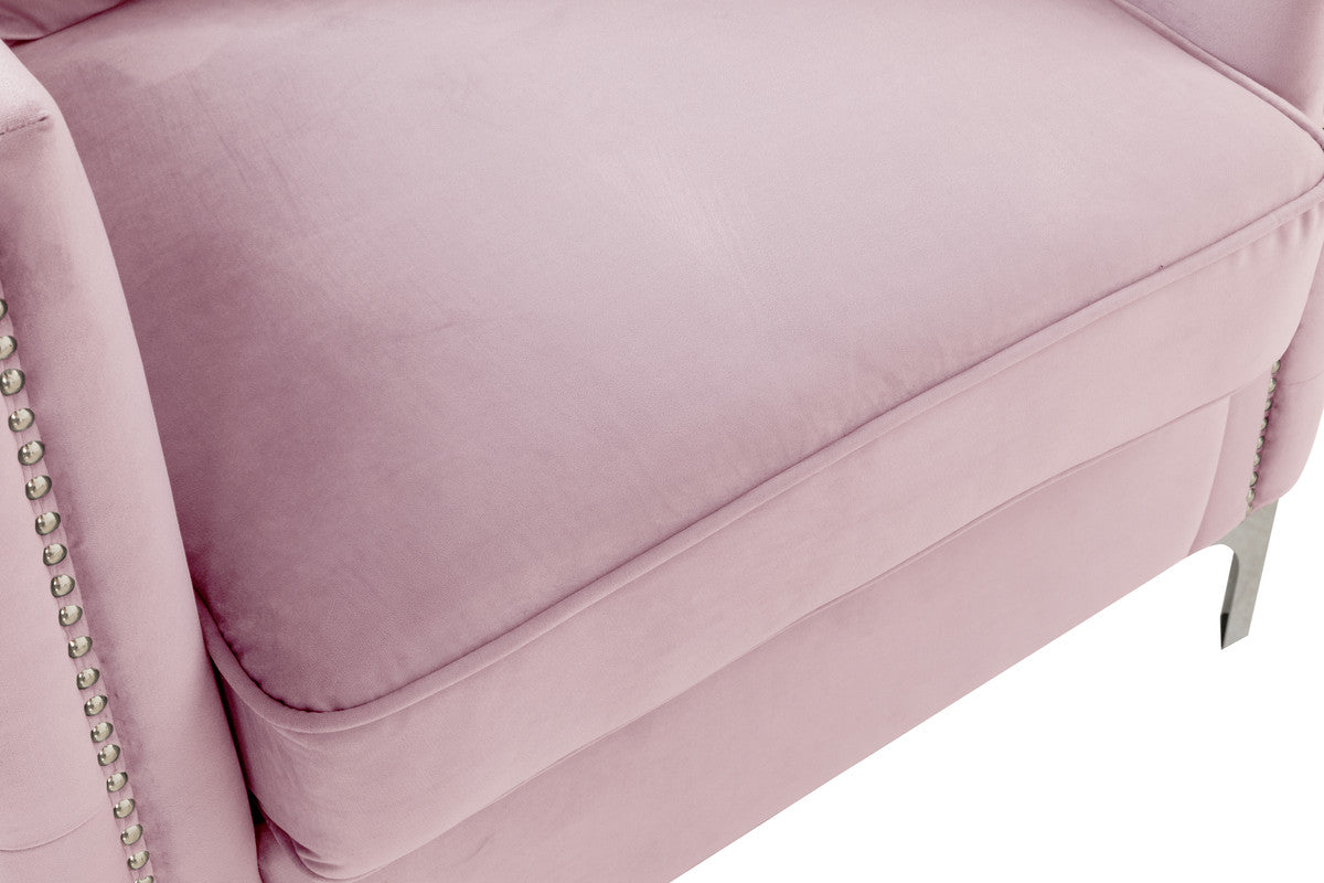 Lilola Home Bayberry Pink Velvet Chair with 1 Pillow