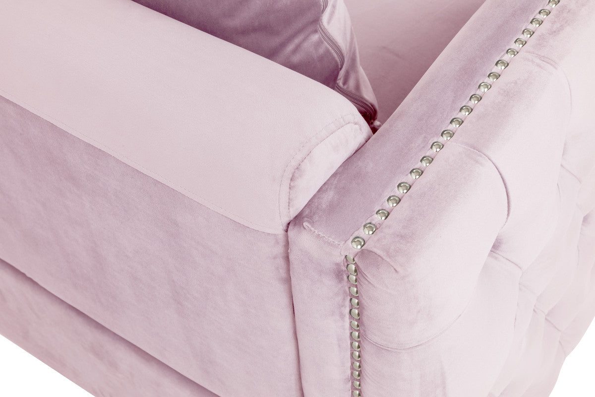 Lilola Home Bayberry Pink Velvet Sofa Loveseat Living Room Set