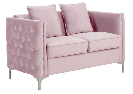 Lilola Home Bayberry Pink Velvet Loveseat with 2 Pillows