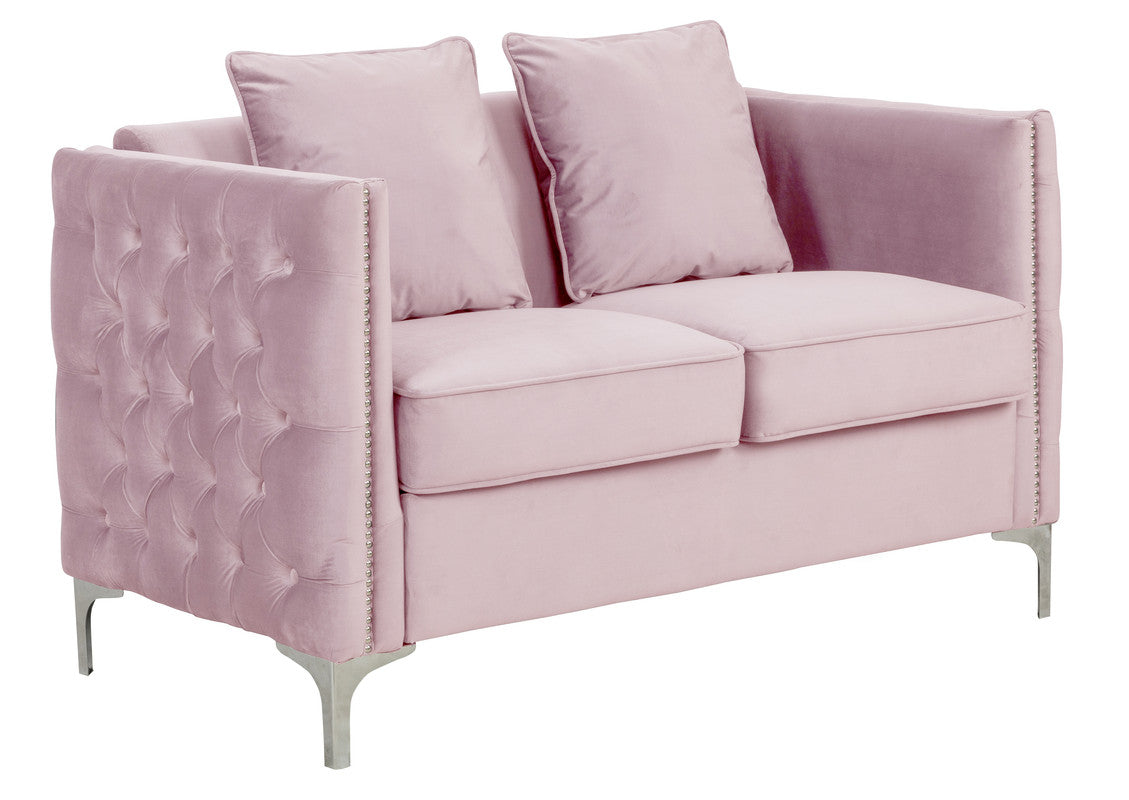 Lilola Home Bayberry Pink Velvet Sofa Loveseat Living Room Set