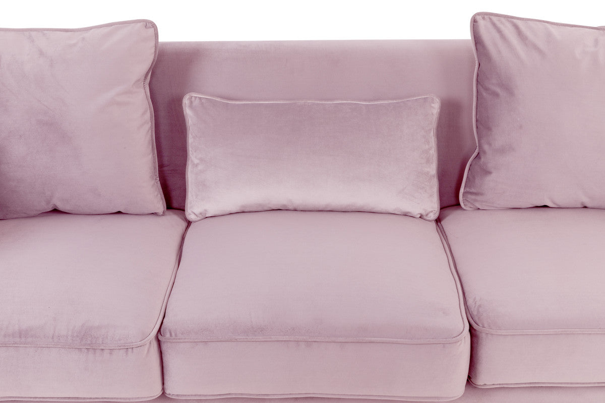 Lilola Home Bayberry Pink Velvet Sofa with 3 Pillows