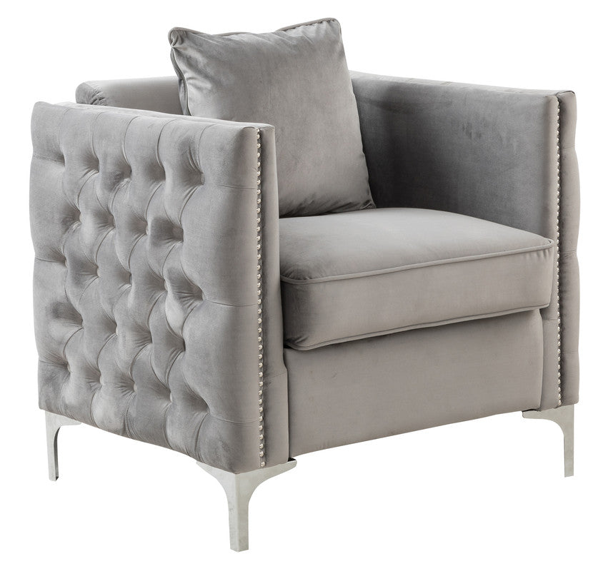 Lilola Home Bayberry Gray Velvet Sofa Loveseat Chair Living Room Set