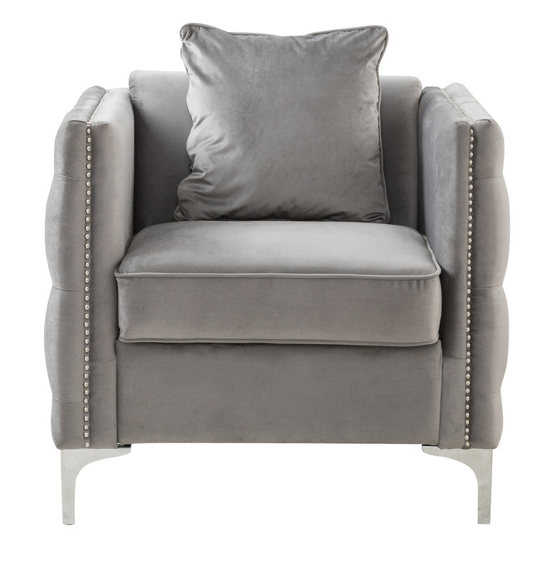 Lilola Home Bayberry Gray Velvet Sofa Loveseat Chair Living Room Set