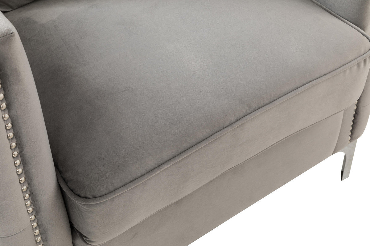 Lilola Home Bayberry Gray Velvet Chair with 1 Pillow