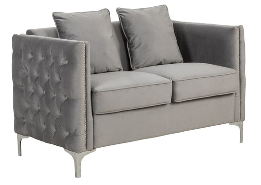 Lilola Home Bayberry Gray Velvet Loveseat with 2 Pillows