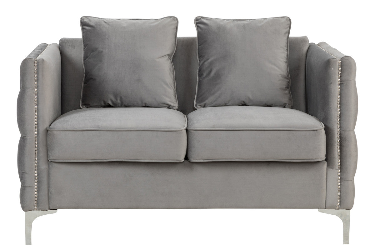 Lilola Home Bayberry Gray Velvet Loveseat with 2 Pillows